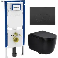 Geberit QeramiQ Dely Swirl Toiletset - 36.3x51.7cm - UP720 Duofix Sigma inbouwreservoir - 35mm zitting - mat zwarte metalen bedieningsplaat - ronde knoppen - mat zwart