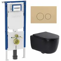 Geberit QeramiQ Dely Swirl Toiletset - 36.3x51.7cm - UP720 Duofix Sigma inbouwreservoir - 35mm zitting - bedieningsplaat beige - ronde knoppen - mat zwart SW1237202/SW1102365/SW1000769/SW1026258