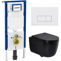 Geberit QeramiQ Dely Swirl Toiletset - 36.3x51.7cm - UP720 Duofix Sigma inbouwreservoir - 35mm zitting - mat witte metalen bedieningsplaat - rechthoekige knoppen - mat zwart