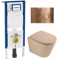 Geberit QeramiQ Dely Toiletset - 36.3x51.7cm - diepspoel - rimless - UP720 inbouwreservoir - softclose toilet zitting - koperen bedieningsplaat - ronde knoppen - mat beige