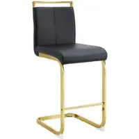 MODFU - Barkrukken Set Van 2 - Voetsteun - Scandinavische Stijl - Voor Keuken Of Restaurant - Metaal En Imitatieleer - Zwart En Goudkleurig