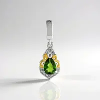 Cavill - Zilveren Hanger 925 Sterling Zilver Geplaatst - Russische Diopsied 0,58 ct - 12 Zirkonia's 0,16 ct - Elegant Groen