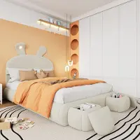 HAUSS SPOLE Gestoffeerd Bed 140x200 cm - Tweepersoonsbed Met Opbergruimte En LED - Zonder Matras - Fluweel - Beige