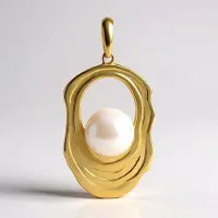 Cavill - 925 Sterling Zilver Hanger - Witte Zoetwater Kweekparel 8mm - Verguld - Rond Modern Organisch Design - Elegante Dameshanger