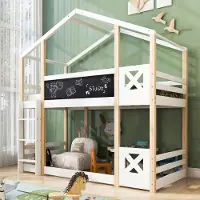 HAUSS SPOLE Kinderhoogslaper 90x200 cm - Boomhuisbed Met Krijtbord En Ladder - Zonder Matras - Massief Hout - Wit