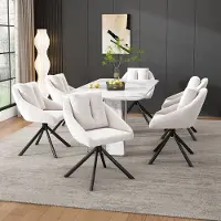 OKWISH Eetkamerstoel – Draaibaar En Ergonomisch – Set Van 6 – Fluweel En Metaal – Modern – Beige – Met Wielen