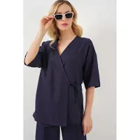 Big Dart Overmaat V-hals Kimono Broekset met Striksluiting