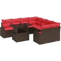 vidaXL Tuinbank Set 9 st Bruin Poly Riet