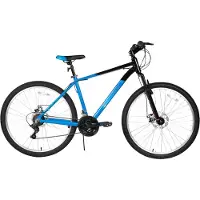 Happiq Mountainbike – Voor heren en studenten – 18 versnellingen, voor- en achterschijfremmen, verende vork – 66 cm / 70 cm wielen, blauw, aluminium frame