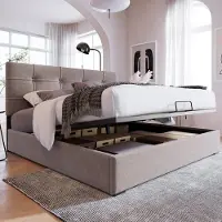 HAUSS SPOLE Gestoffeerd Bed 140x200 cm - Verstelbaar Hoofdbord En Opbergruimte - Zonder Matras - Fluweel - Hellgrijs