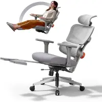 NEWTRAL NT002 Ergonomische Bureaustoel – Voetsteun, Hoge Rugleuning, Adaptieve Lendensteun, 4D Armleuningen, Kantelfunctie 96°-136° – Grijs