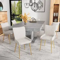 OKWISH Eetkamerstoel – Luxe Fluwelen Design – Set Van 6 – Metaal – Modern – Beige En Goud – Comfort Met Lendesteun