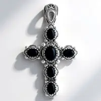 Cavill - Zilveren Hanger - 925 Sterling Zilver - Zwarte Agaat 4 725 ct Natuurlijke Edelsteen - Luxe Handgemaakt Elegant Kruis Sieraad