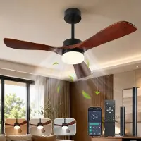 ROSNEK Slimme Plafondventilator met Verlichting Massief Hout Ø106 - App & Afstandsbediening - Dimbaar LED 18W - Fluisterstil 20dB DC-Motor - Zomer/Winter Functie