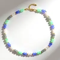 Cavill - Zilveren Halsketting 925 Sterling - Vergulde Ketting met 139,2 ct Multicolor Blauwe & Witte Kwarts en Gouden Hematiet