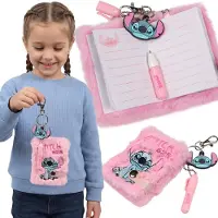 Sarcia.eu DISNEY Stitch Pluche mini-notitieboekje met balpen, roze notitieboekje-sleutelhanger