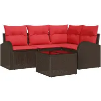 vidaXL Tuinbank Set 5 st Bruin en Rood poly rattan