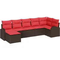 vidaXL Bankstel 7 st Bruin en Rood poly rattan
