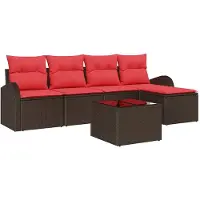 vidaXL Bankstel 6 st Bruin en Rood poly rattan