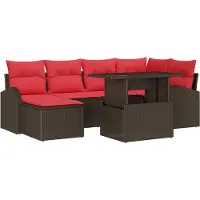 vidaXL Tuinbank Set 7 st Bruin Poly rattan