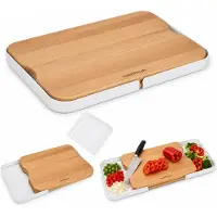 Benza Uitschuifbare Snijplank 30,5 x 25 cm – Beukenhout met ABS Kunststof Plateaus – Hout/Wit – Snijplank met 2 Geïntegreerde Opvangbakjes
