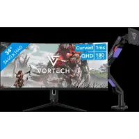 Vortech Pro 34 inch Quad HD Curved + Monitorarm met Gasveer