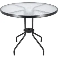 Springos Bistrotafel - Ronde tuin tafel Diameter 90 cm - Geëgraveerd glazen blad