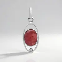 Cavill - Zilveren Hanger - 925 Sterling Zilver Rhodochrosiet 10 ct Ovaal Cabochon 16x12 mm - Elegante Natuursteen Sieraden