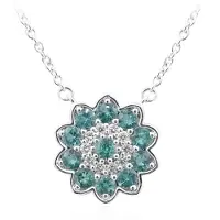 Cavill - 375 Witgoud Halsketting - 0,41ct AAA Zambia Smaragd & 0,09ct Diamanten - Elegante Bloem Hanger - Ronde Sieraden Dames