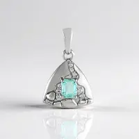 Cavill - Zilveren Hanger - 925 Sterling Zilver Geplatineerd - 0,44 ct Paraiba Smaragd Octagon - 0,13 ct Cambodjaanse Zirkonia - Elegant