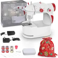 Mira Kindernaaimachine – Naaimachine voor Kinderen met Voetpendaal – Mini Naaimachine met Vele Accessoires – Wit/Rood - 18cm x 10cm x 22cm