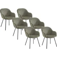 Vente-unique Set van 6 stoelen met armleuningen van ribfluweel en zwart metaal - Kaki - MARENZIA