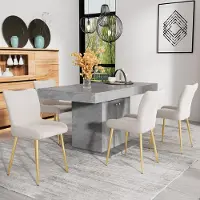 OKWISH Eetkamerstoel Set Van 4 - Luxe Fluweel Met Lendensteun - Voor Eetkamer Woonkamer Of Slaapkamer - Beige Goud