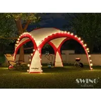 Swing&Harmonie LED-evenementenpaviljoen 3,6 x 3,6m, DomeShelter tuinpaviljoen inclusief zonnemodule, design paviljoen, tuintent, campingpaviljoen, feesttent met verlichting - rood