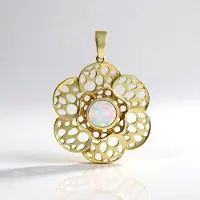 Cavill - Gouden Hanger 375 Geelgoud - AAA Welo Opaal 0,765 ct - Ronde Opal Bloemvorm - Elegante Opaal Goud Hanger uit Ethiopië
