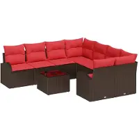 vidaXL Bankstel 9 st 8-Aantal zitplaatsen Beige en Rood poly rattan