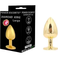 Power Escorts Diamond King Large Butt Plug Goud met Roze Steen - Metalen Anal Plug - 9,5 cm - Luxe Colour Box