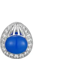 Cavill - Zilveren Hanger - 925 Sterling Zilver Gerhodineerd - Blauwe Agaat Ovaal 12x10 mm 3,348 ct - Pavé Zirkonen 0,681 ct - Elegante Dameshanger
