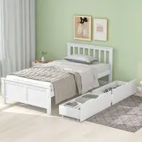 HAUSS SPOLE Eenpersoonsbed 90x200 cm - Met 2 Opberglades - Zonder Matras - Massief Houten Bedframe Voor Slaapkamer - Wit