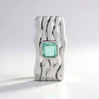Cavill - Zilveren Hanger 925 Sterling Zilver Platina Geplateerd - Paraiba Smaragd 0,99 ct - 5 Cambodjaanse Zirkonias 0,03 ct - Elegante stijl
