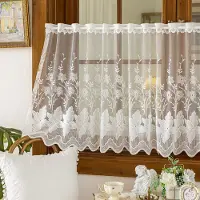 VHV - Gordijnen - Vitrage - Valletje - Set van 2 - Kant - Geborduurd - Landelijk - Voor keuken en woonkamer - Lichtdoorlatend - 140*70cm - Stijl 1 - Wit