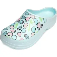 Ladeheid Tuinklompen voor dames ultralicht EVA tuinschoenen LA-CA-ComoHappyWoman - aqua/blauw fruitmotief, maat 36
