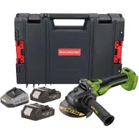 Procraft PGA22-BB accu haakse slijper 20 V 125 mm borstelloos + 2x accu 2,0 Ah + oplader + RHINO gereedschapskoffer