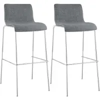 CLP Set van 2 barkrukken "Hover", stapelbaar, met stoffen bekleding, vierpotige constructie, draagvermogen tot 150 kg | Kleur: lichtgrijs, frame: chroom