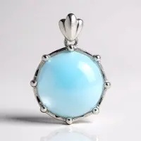 Cavill - Larimar Hanger - 925 Sterling Zilver Gerhodineerd - 1 25 ct Natuurlijke Larimar Cabochon - Elegante Filigraan 31x22 mm