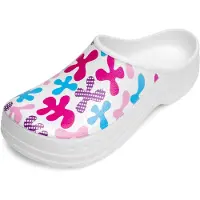 Ladeheid Tuinklompen voor dames ultralicht EVA tuinschoenen LA-CA-ComoHappyWoman - wit pop-art, maat 39