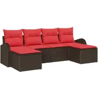 vidaXL Bankstel 6 st Bruin en Rood poly rattan