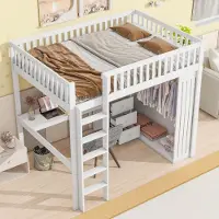 HAUSS SPOLE Hoogslaper 140x200cm - Met Bureau, Kast En 3 Laden - Zonder Matras - Met Trap En Opbergruimte - Wit