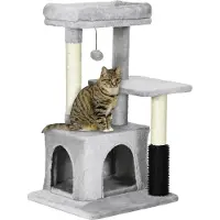 Northio Kratzboom Katzenbaum met massagegedeelte, kattenhol en speeltje, sisalstangen, lichtgrijs, 48x48x85 cm