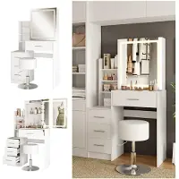 Vicco Kaptafel Lisca Wit 80 cm met LED-spiegel en kruk, Model 50168